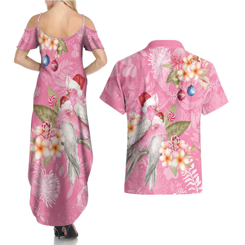 Joyful Pink Cockatoo Couples Matching Summer Maxi Dress and Hawaiian Shirt Australia Christmas Vibes - Aussie Hoodie