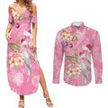 Joyful Pink Cockatoo Couples Matching Summer Maxi Dress and Long Sleeve Button Shirt Australia Christmas Vibes - Aussie Hoodie