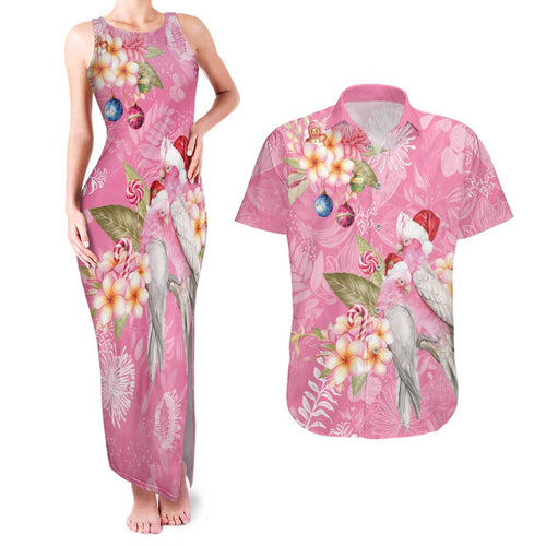 Joyful Pink Cockatoo Couples Matching Tank Maxi Dress and Hawaiian Shirt Australia Christmas Vibes - Aussie Hoodie