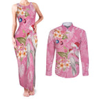 Joyful Pink Cockatoo Couples Matching Tank Maxi Dress and Long Sleeve Button Shirt Australia Christmas Vibes - Aussie Hoodie