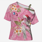 Joyful Pink Cockatoo Cross Shoulder Shirt Australia Christmas Vibes - Aussie Hoodie