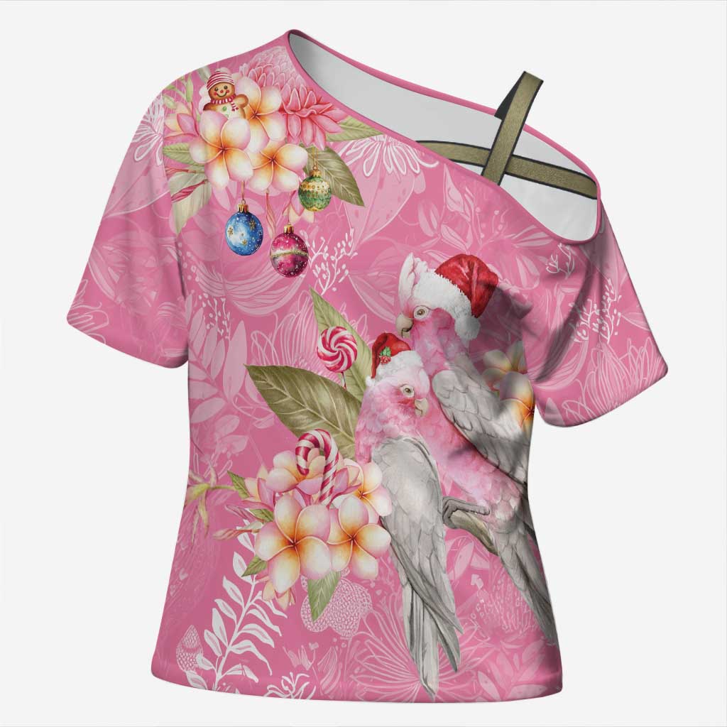 Joyful Pink Cockatoo Cross Shoulder Shirt Australia Christmas Vibes - Aussie Hoodie