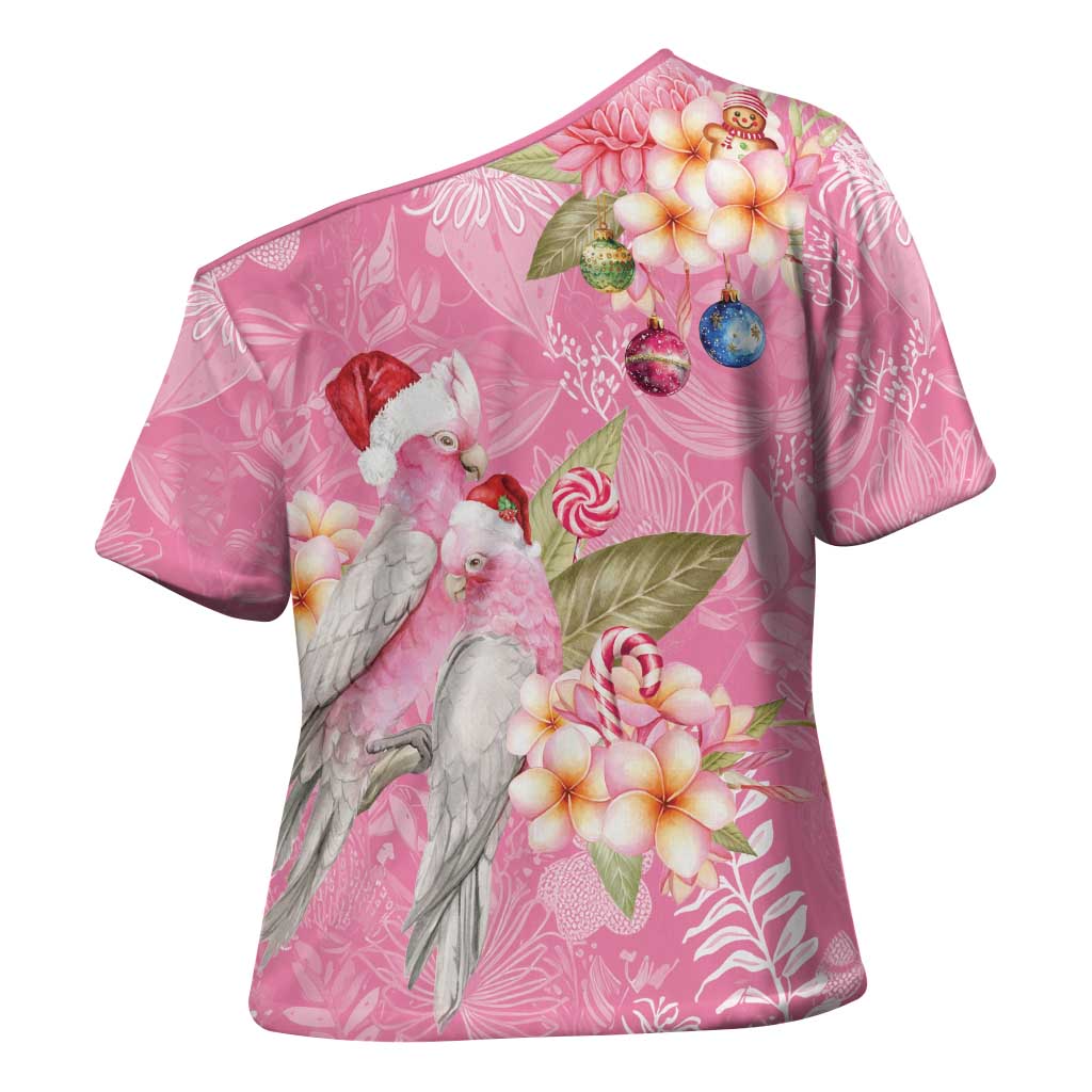 Joyful Pink Cockatoo Cross Shoulder Shirt Australia Christmas Vibes - Aussie Hoodie