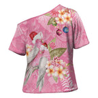 Joyful Pink Cockatoo Cross Shoulder Shirt Australia Christmas Vibes - Aussie Hoodie