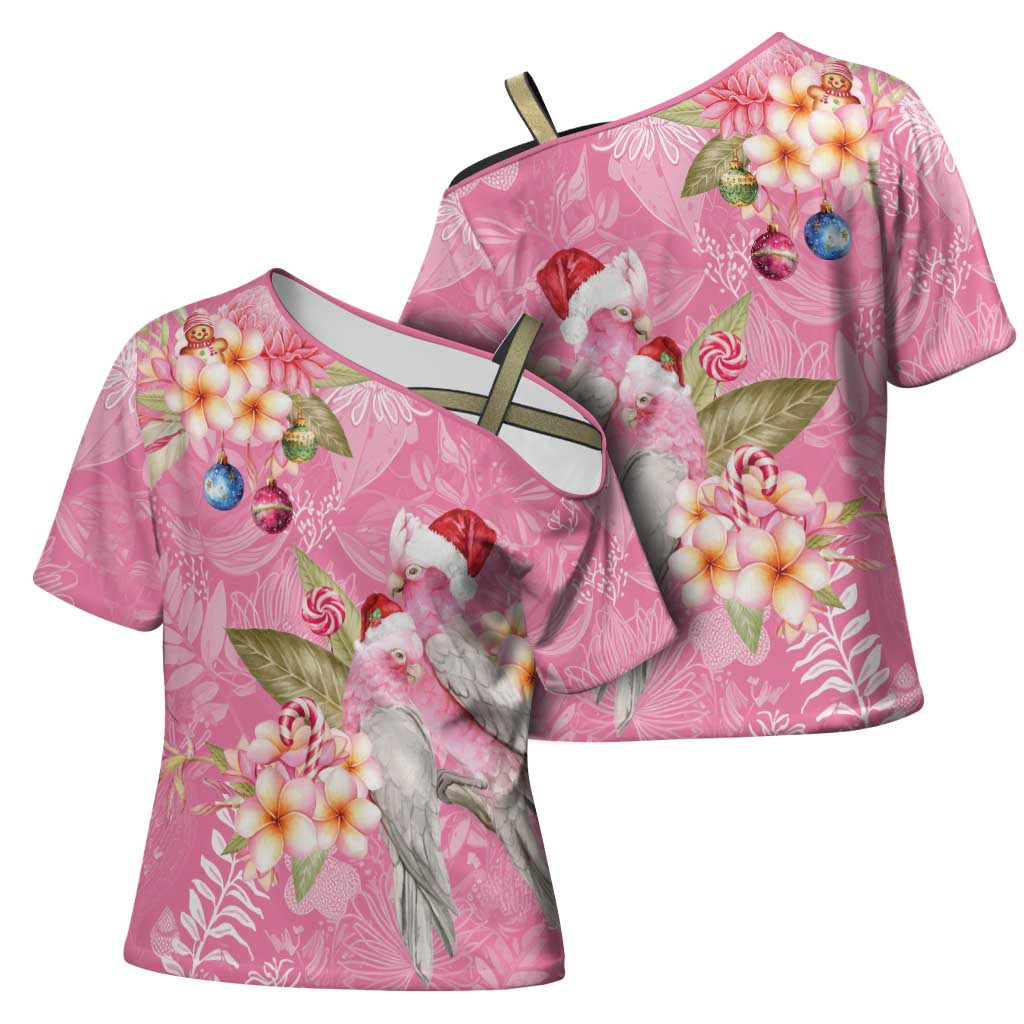 Joyful Pink Cockatoo Cross Shoulder Shirt Australia Christmas Vibes - Aussie Hoodie