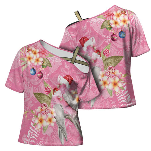 Joyful Pink Cockatoo Cross Shoulder Shirt Australia Christmas Vibes - Aussie Hoodie
