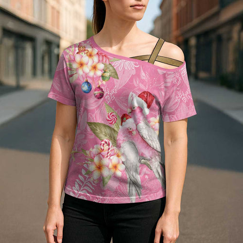 Joyful Pink Cockatoo Cross Shoulder Shirt Australia Christmas Vibes - Aussie Hoodie