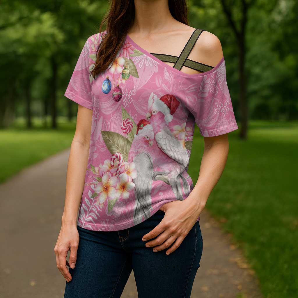 Joyful Pink Cockatoo Cross Shoulder Shirt Australia Christmas Vibes - Aussie Hoodie
