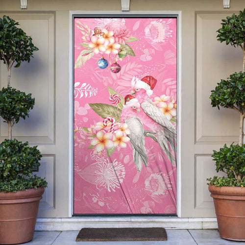 Joyful Pink Cockatoo Door Cover Australia Christmas Vibes - Aussie Hoodie