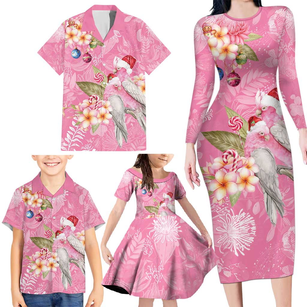 Joyful Pink Cockatoo Family Matching Long Sleeve Bodycon Dress and Hawaiian Shirt Australia Christmas Vibes - Aussie Hoodie