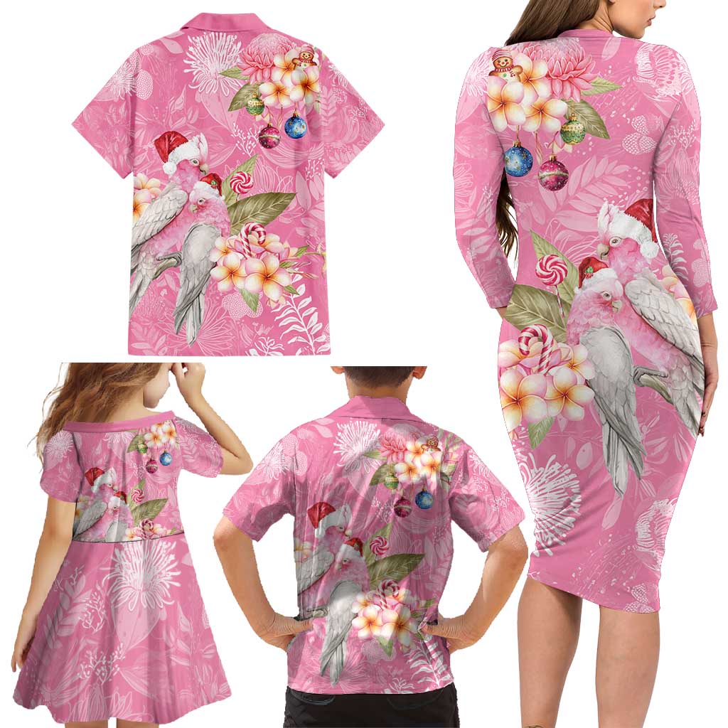 Joyful Pink Cockatoo Family Matching Long Sleeve Bodycon Dress and Hawaiian Shirt Australia Christmas Vibes - Aussie Hoodie