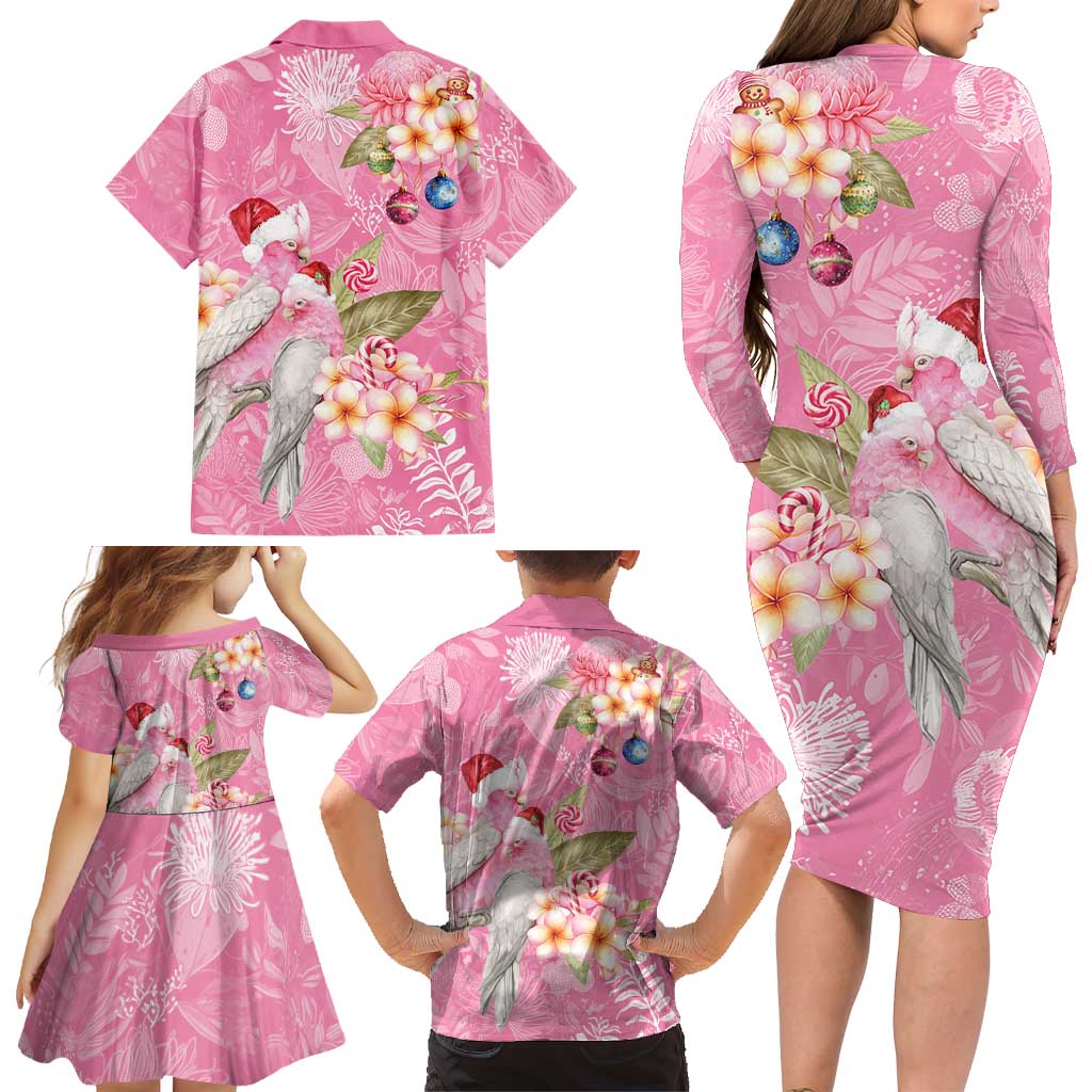 Joyful Pink Cockatoo Family Matching Long Sleeve Bodycon Dress and Hawaiian Shirt Australia Christmas Vibes - Aussie Hoodie