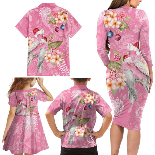 Joyful Pink Cockatoo Family Matching Long Sleeve Bodycon Dress and Hawaiian Shirt Australia Christmas Vibes - Aussie Hoodie
