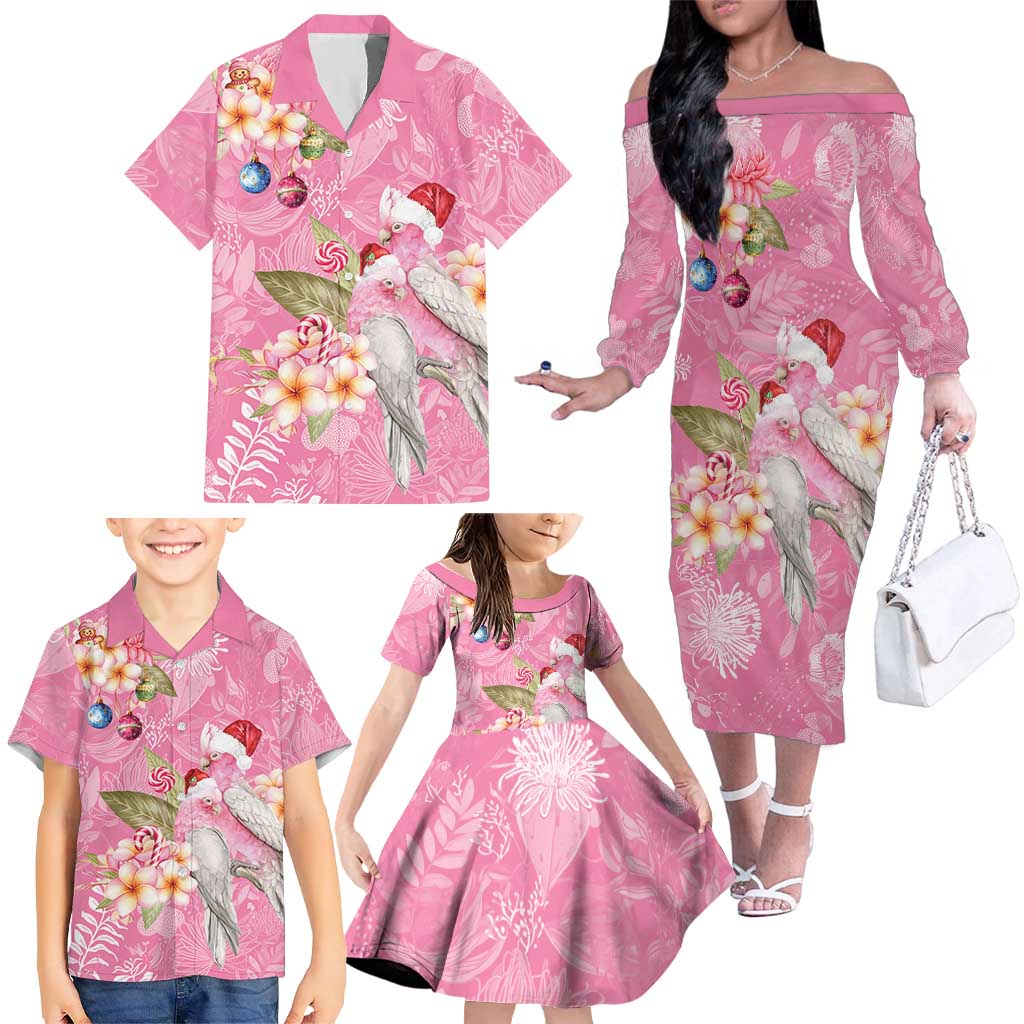 Joyful Pink Cockatoo Family Matching Off The Shoulder Long Sleeve Dress and Hawaiian Shirt Australia Christmas Vibes - Aussie Hoodie