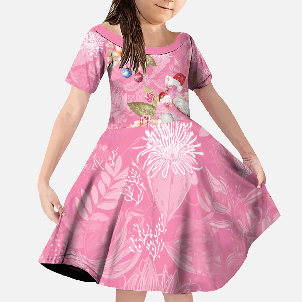 Joyful Pink Cockatoo Family Matching Off The Shoulder Long Sleeve Dress and Hawaiian Shirt Australia Christmas Vibes - Aussie Hoodie