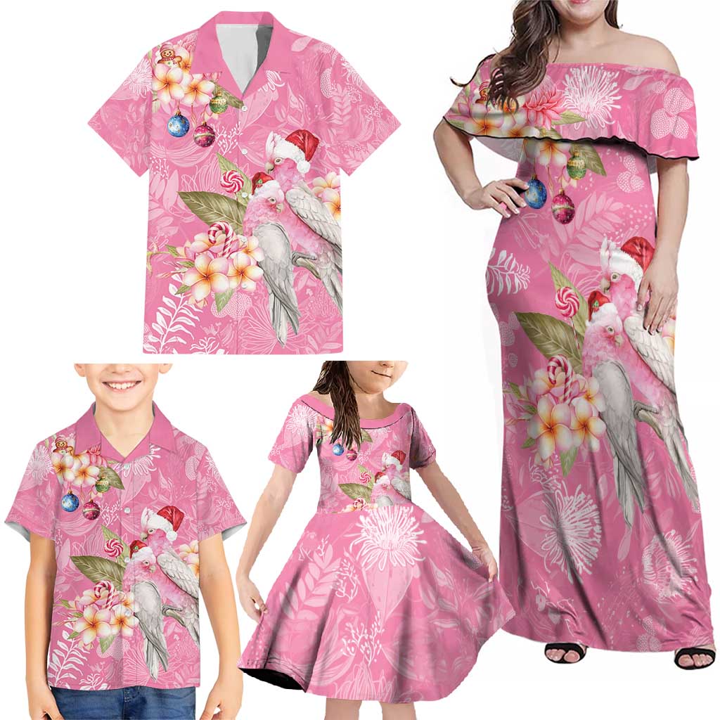 Joyful Pink Cockatoo Family Matching Off Shoulder Maxi Dress and Hawaiian Shirt Australia Christmas Vibes - Aussie Hoodie