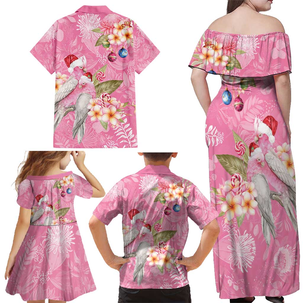 Joyful Pink Cockatoo Family Matching Off Shoulder Maxi Dress and Hawaiian Shirt Australia Christmas Vibes - Aussie Hoodie