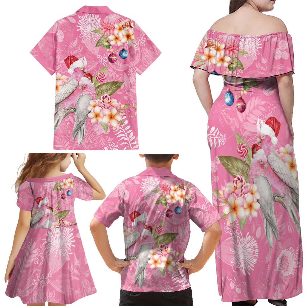 Joyful Pink Cockatoo Family Matching Off Shoulder Maxi Dress and Hawaiian Shirt Australia Christmas Vibes - Aussie Hoodie
