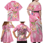 Joyful Pink Cockatoo Family Matching Off Shoulder Maxi Dress and Hawaiian Shirt Australia Christmas Vibes - Aussie Hoodie