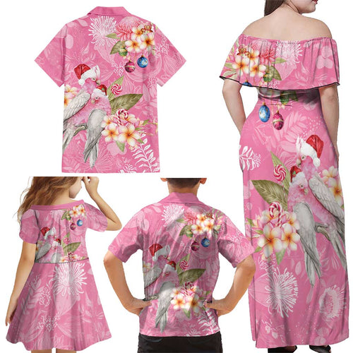 Joyful Pink Cockatoo Family Matching Off Shoulder Maxi Dress and Hawaiian Shirt Australia Christmas Vibes - Aussie Hoodie