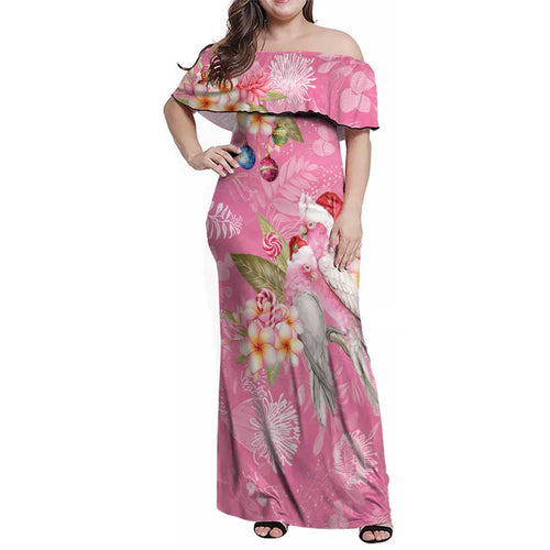 Joyful Pink Cockatoo Family Matching Off Shoulder Maxi Dress and Hawaiian Shirt Australia Christmas Vibes - Aussie Hoodie