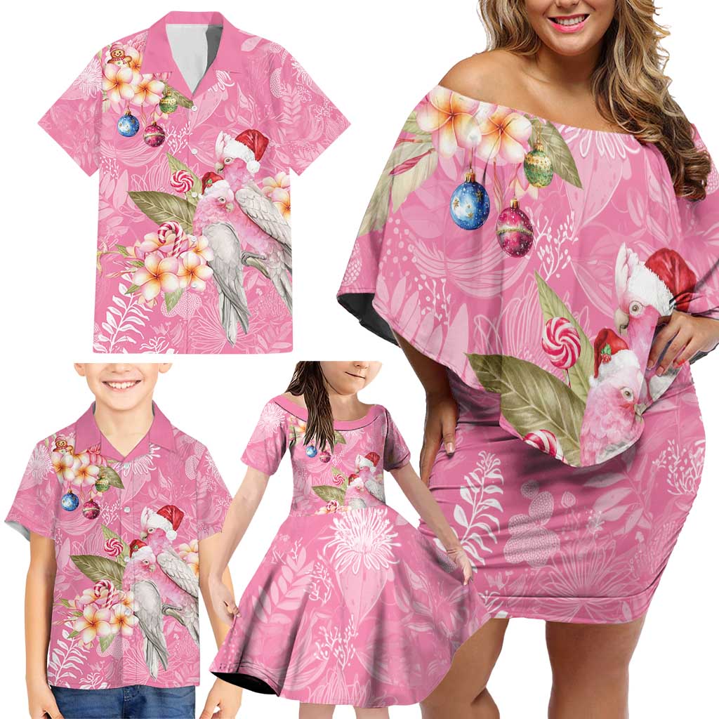 Joyful Pink Cockatoo Family Matching Off Shoulder Short Dress and Hawaiian Shirt Australia Christmas Vibes - Aussie Hoodie