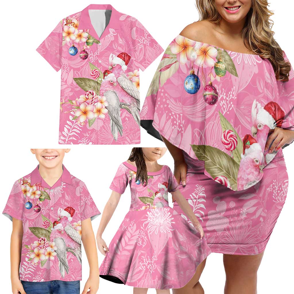 Joyful Pink Cockatoo Family Matching Off Shoulder Short Dress and Hawaiian Shirt Australia Christmas Vibes - Aussie Hoodie