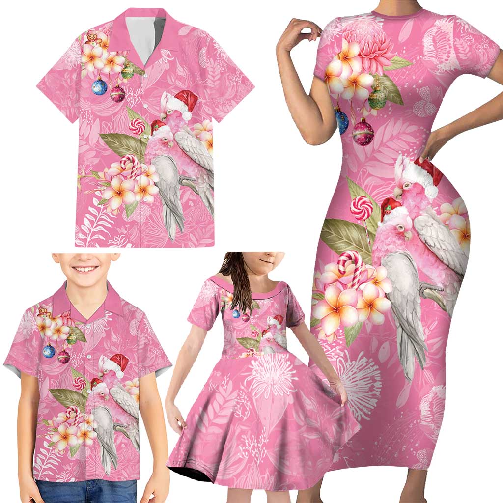 Joyful Pink Cockatoo Family Matching Short Sleeve Bodycon Dress and Hawaiian Shirt Australia Christmas Vibes - Aussie Hoodie
