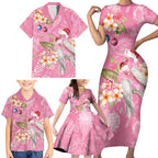 Joyful Pink Cockatoo Family Matching Short Sleeve Bodycon Dress and Hawaiian Shirt Australia Christmas Vibes - Aussie Hoodie