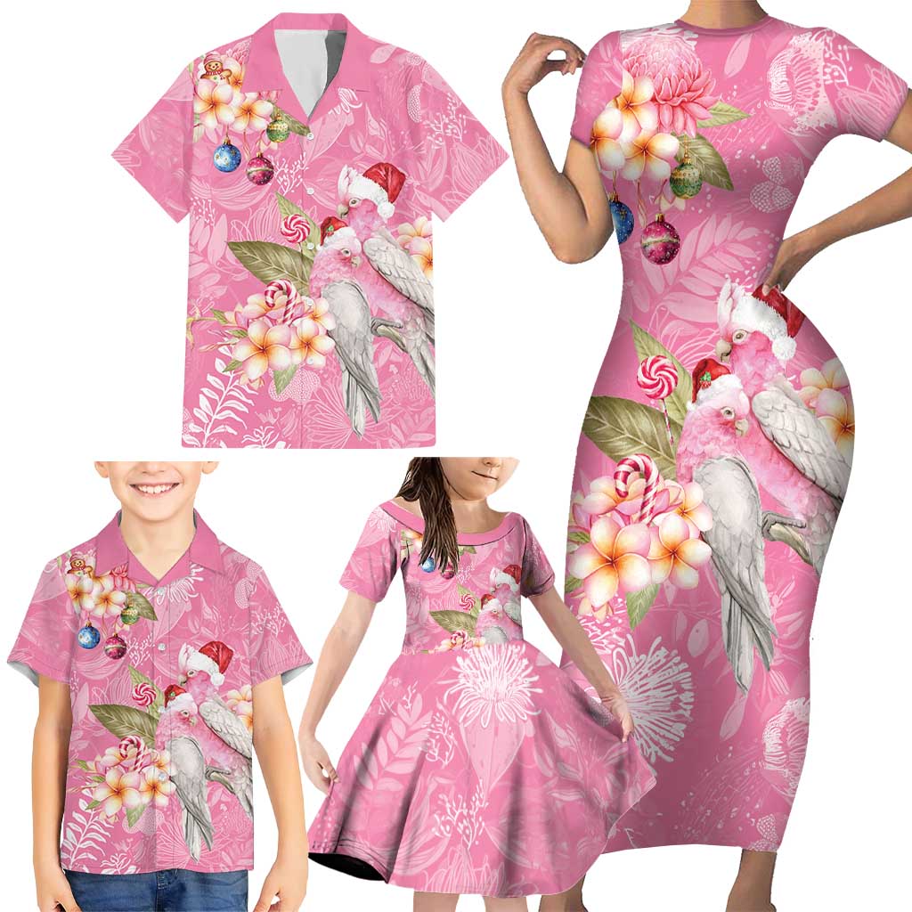 Joyful Pink Cockatoo Family Matching Short Sleeve Bodycon Dress and Hawaiian Shirt Australia Christmas Vibes - Aussie Hoodie