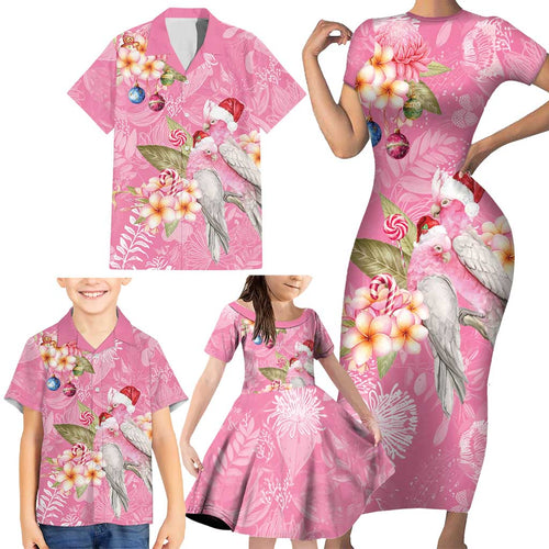 Joyful Pink Cockatoo Family Matching Short Sleeve Bodycon Dress and Hawaiian Shirt Australia Christmas Vibes - Aussie Hoodie