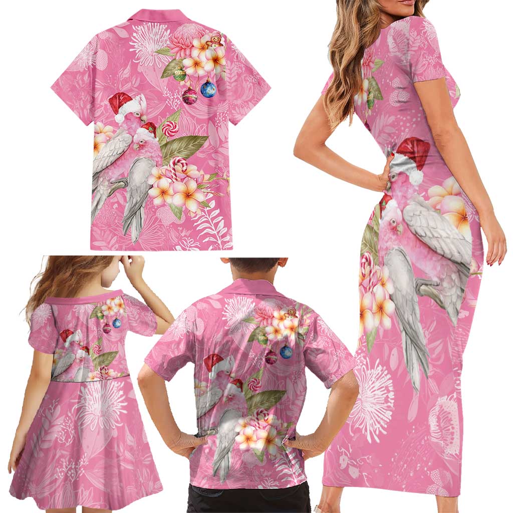 Joyful Pink Cockatoo Family Matching Short Sleeve Bodycon Dress and Hawaiian Shirt Australia Christmas Vibes - Aussie Hoodie
