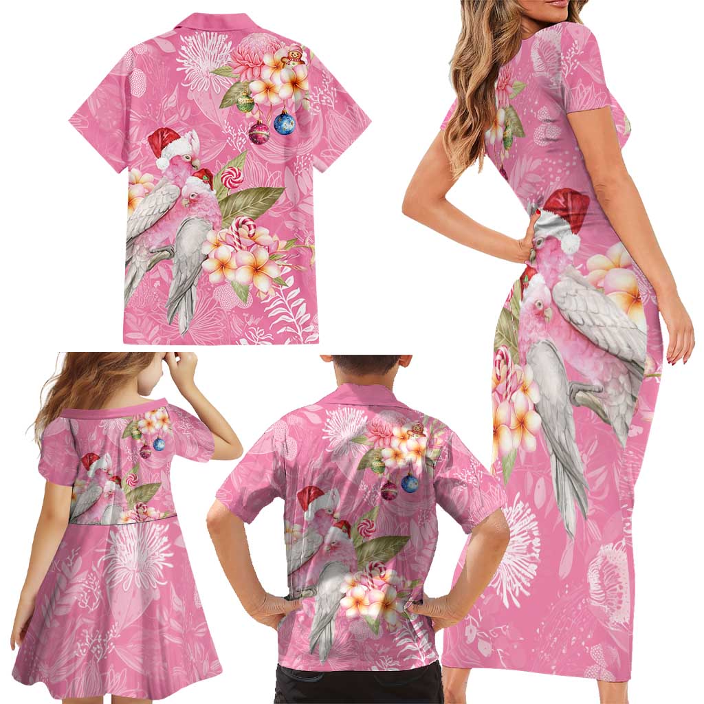 Joyful Pink Cockatoo Family Matching Short Sleeve Bodycon Dress and Hawaiian Shirt Australia Christmas Vibes - Aussie Hoodie