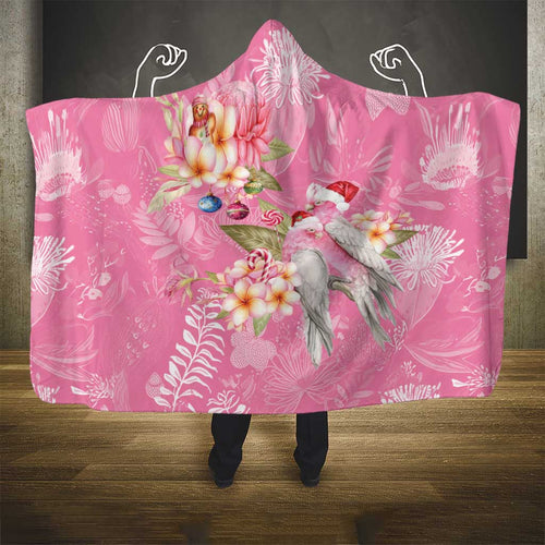 Joyful Pink Cockatoo Hooded Blanket Australia Christmas Vibes - Aussie Hoodie
