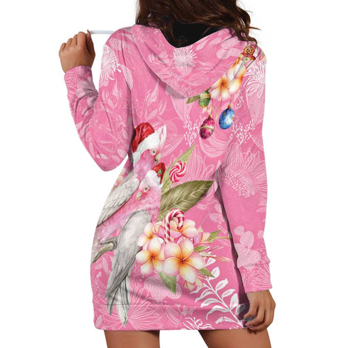 Joyful Pink Cockatoo Hoodie Dress Australia Christmas Vibes - Aussie Hoodie