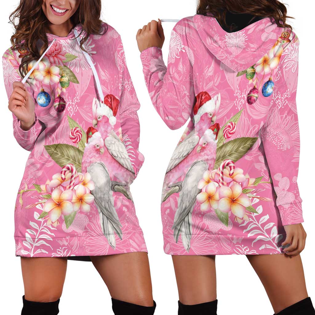 Joyful Pink Cockatoo Hoodie Dress Australia Christmas Vibes - Aussie Hoodie
