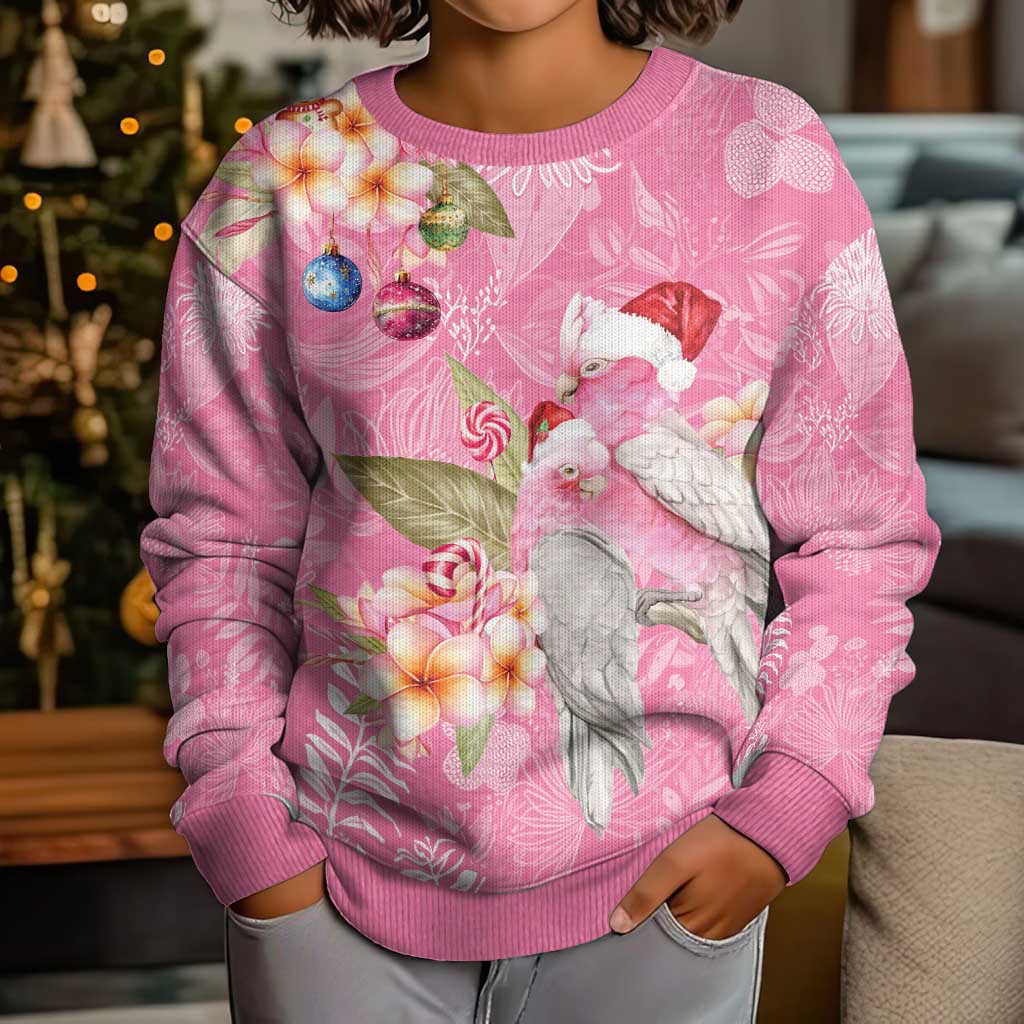 Joyful Pink Cockatoo Kid Ugly Christmas Sweater Australia Christmas Vibes - Aussie Hoodie
