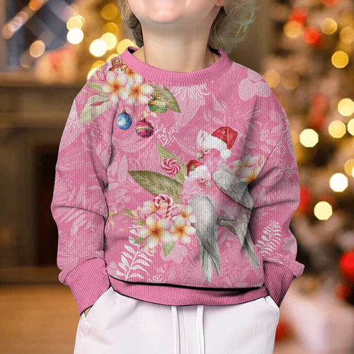Joyful Pink Cockatoo Kid Ugly Christmas Sweater Australia Christmas Vibes - Aussie Hoodie