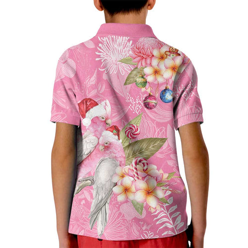 Joyful Pink Cockatoo Kid Polo Shirt Australia Christmas Vibes - Aussie Hoodie