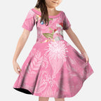 Joyful Pink Cockatoo Kid Short Sleeve Dress Australia Christmas Vibes - Aussie Hoodie