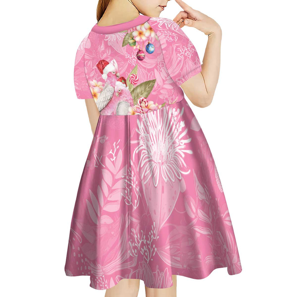 Joyful Pink Cockatoo Kid Short Sleeve Dress Australia Christmas Vibes - Aussie Hoodie