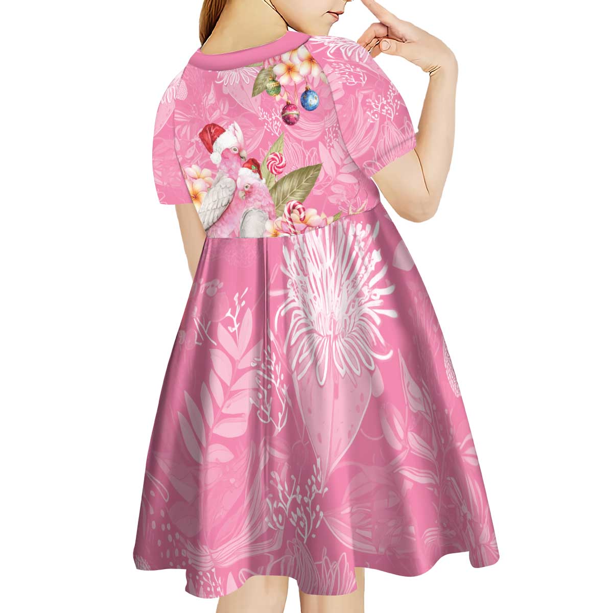 Joyful Pink Cockatoo Kid Short Sleeve Dress Australia Christmas Vibes - Aussie Hoodie