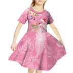 Joyful Pink Cockatoo Kid Short Sleeve Dress Australia Christmas Vibes - Aussie Hoodie