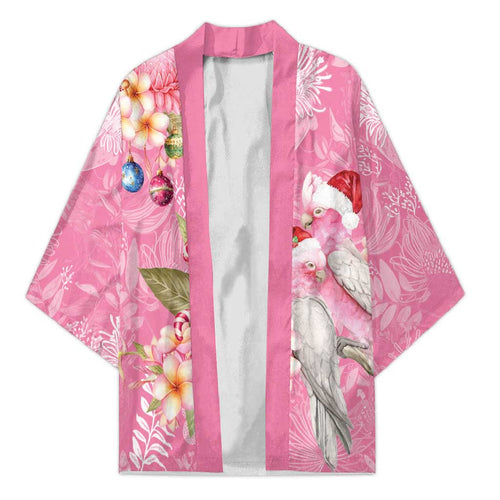 Joyful Pink Cockatoo Kimono Australia Christmas Vibes - Aussie Hoodie