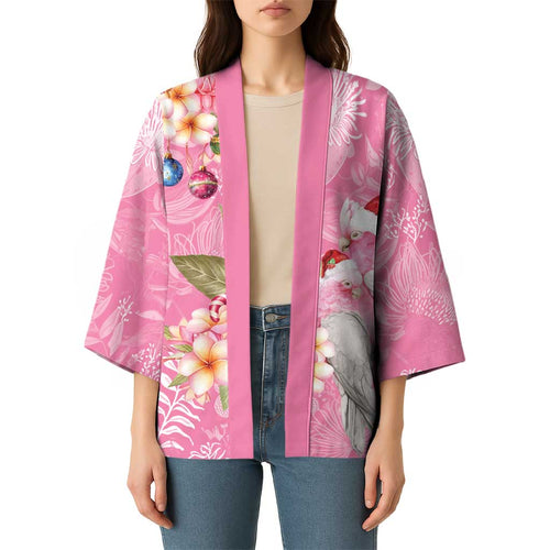 Joyful Pink Cockatoo Kimono Australia Christmas Vibes - Aussie Hoodie