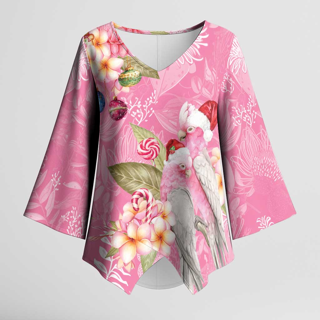 Joyful Pink Cockatoo Kimono Sleeve Blouse Australia Christmas Vibes - Aussie Hoodie