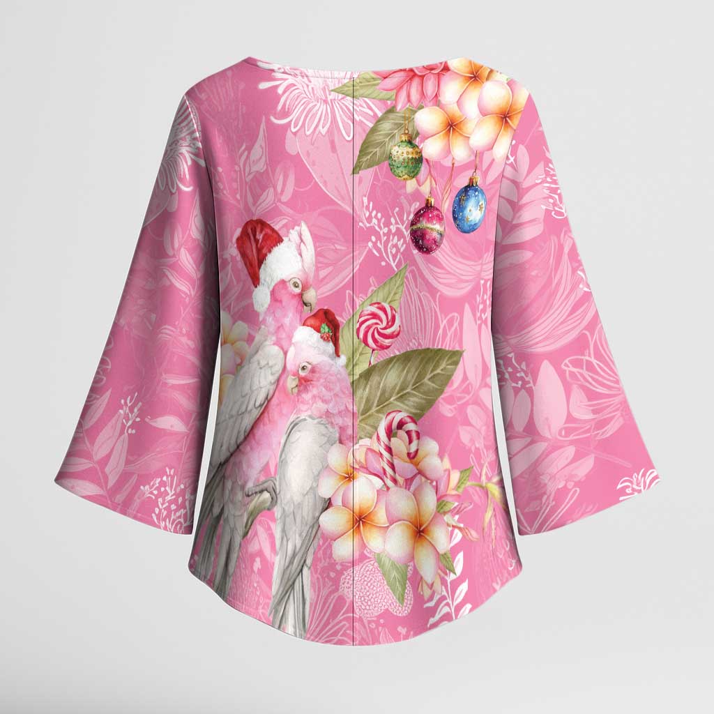 Joyful Pink Cockatoo Kimono Sleeve Blouse Australia Christmas Vibes - Aussie Hoodie