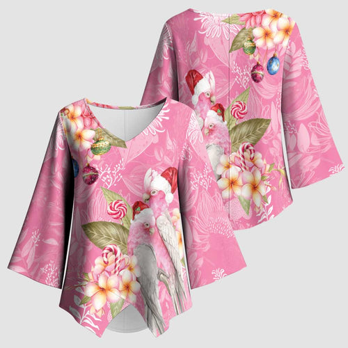 Joyful Pink Cockatoo Kimono Sleeve Blouse Australia Christmas Vibes - Aussie Hoodie