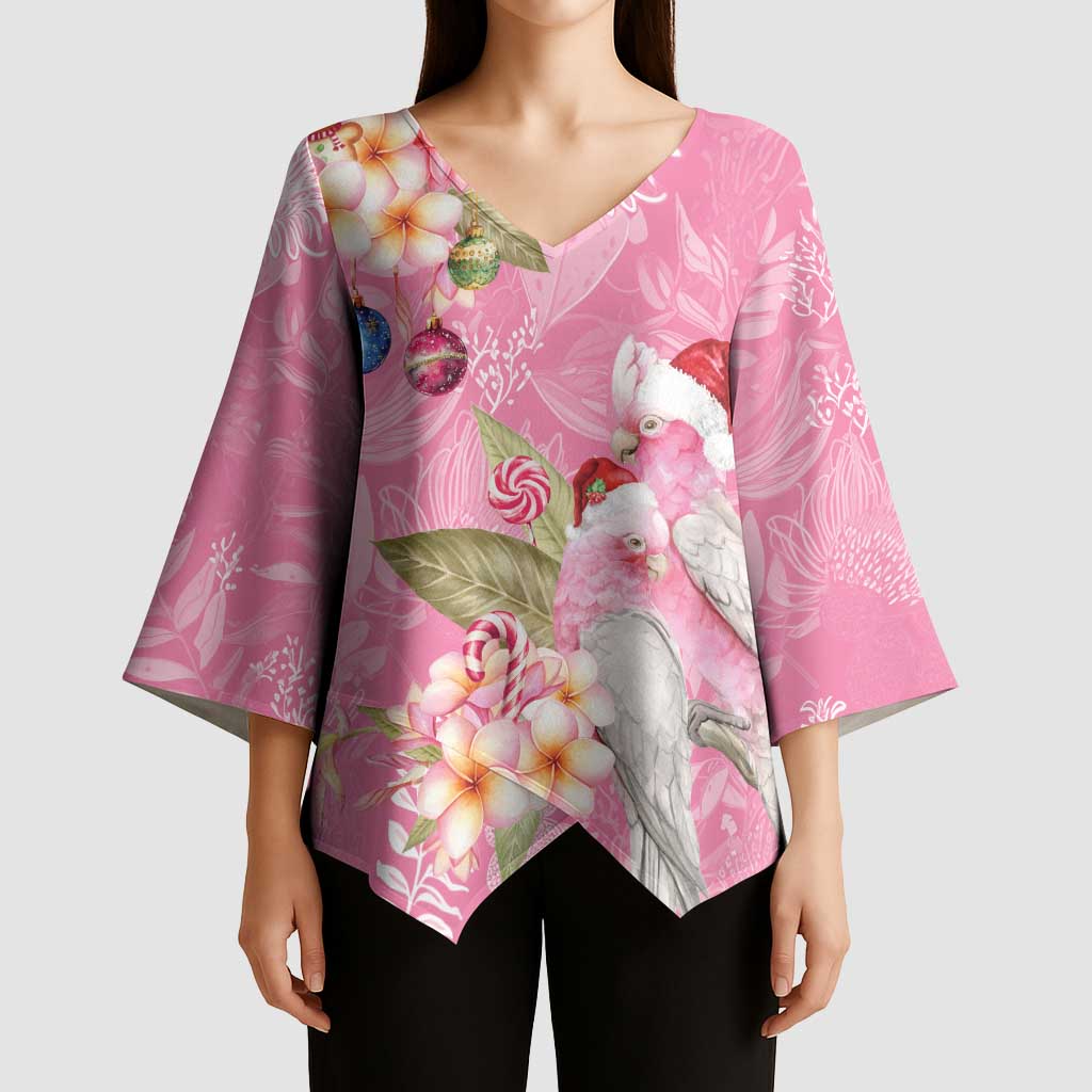 Joyful Pink Cockatoo Kimono Sleeve Blouse Australia Christmas Vibes - Aussie Hoodie