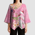 Joyful Pink Cockatoo Kimono Sleeve Blouse Australia Christmas Vibes - Aussie Hoodie